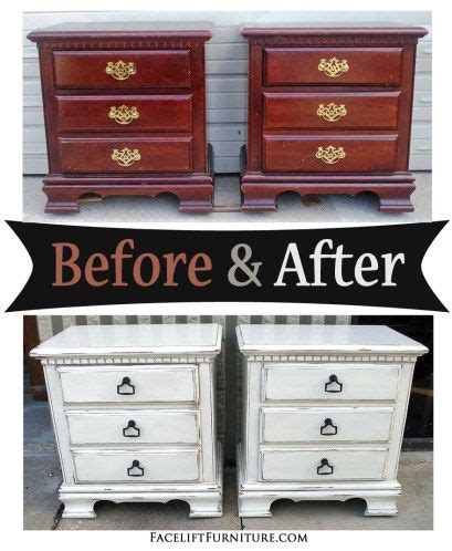 Furniture of america ynez transitional white solid wood panel bed. Distressed Antiqued White Nightstands - Before & After ...