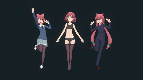 rigged anime girl 2020 outfits and expressions buy royalty free 3d model by murilo kleine