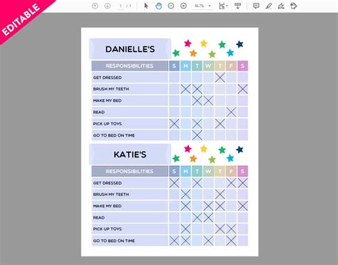 Editable Chore Chart Two Child Chore Chart Printable Etsy