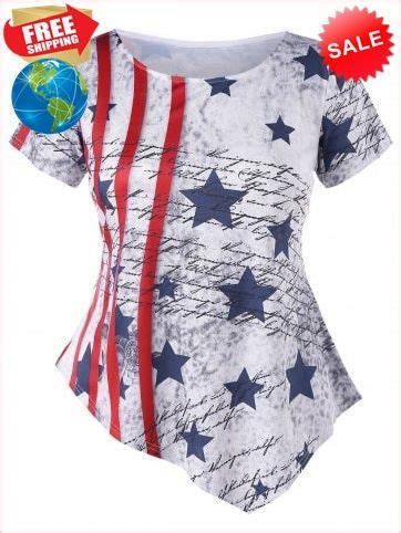 Cheap Sale American Flag Print Plus Size Asymmetric Tee Best Prices RoseGal Com