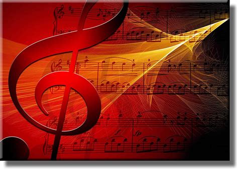 Bright Red Music Notes Picture On Stretched Canvas Wall Art Décor