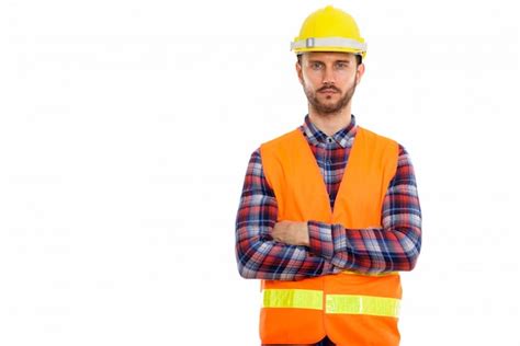 Premium Photo Young Handsome Bearded Man Construction Worker