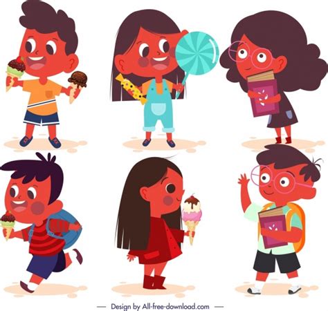 Children Icons Cute Cartoon Characters Sketch Vectors Graphic Art