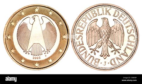 German 1 Euro Coin From 2002 And Pre Euro 1 Deutschmark Coin From 1990