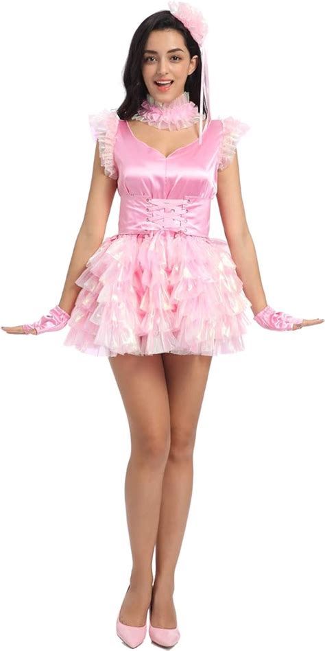 JOLINE Prissy Sissy Women Fluffy Pink Dance Dress Crossdressing Pink