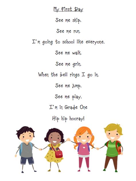 Back To School Poem My First Day Grade Onederful Poems About