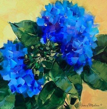 Daily Paintworks Feather Blue Hydrangeas Flower Paintings By Nancy