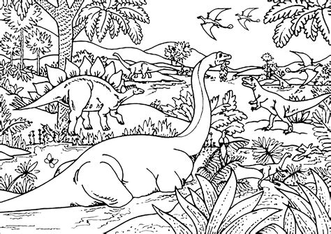 Nombreux Dinosaures Dans Une Plaine Coloriages Dinosaures Difficiles