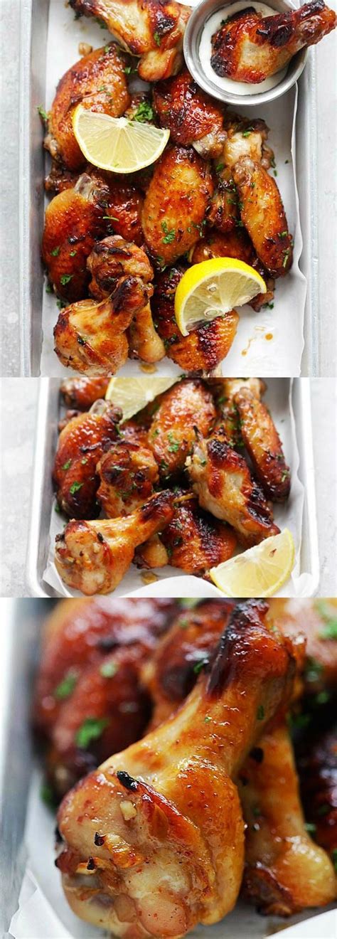 Flip chicken and grill until skin is crisp and lightly charred and meat registers 180 f, about 10 minutes. Baked Garlic Lemon Wings - easiest and best baked chicken ...