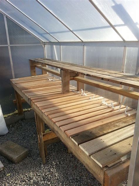 My Diy Greenhouse Shelf Made From Pallets And Bunky Boards Diy