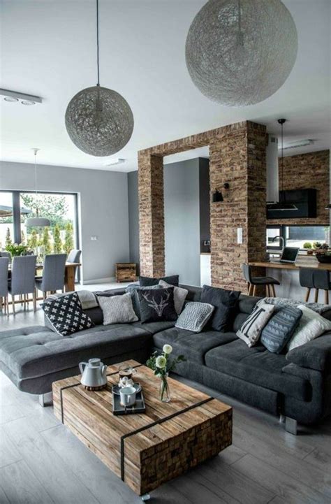 cool inneneinrichtung ideen wohnideen wohnzimmer graues ecksofa rustikaler couchtisch… | Modern 