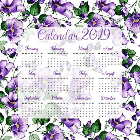 Premium Vector Watercolor 2019 Floral Calendar