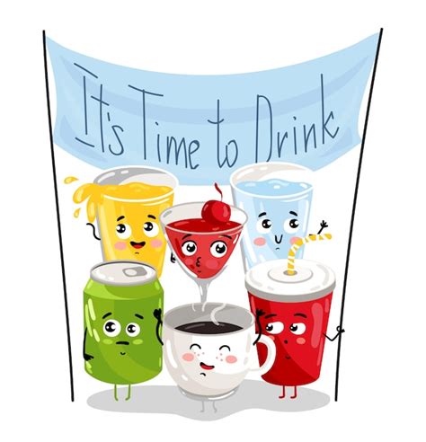 Funny Drink Cartoon Character Set Vector Premium Download