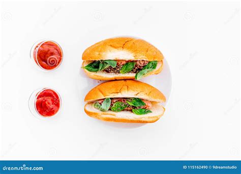 Fastfood Concept Maak Vers Hotdogs En Huis Broodje Voor Hotdogs Met