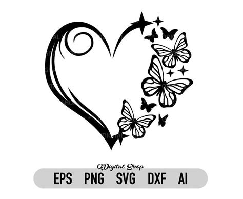 Sparkly Heart Butterfly SVG, PNG, Love Svg, Heart Svg, Sublimation
