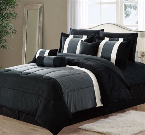 8 Piece Oversized Black And Gray Comforter Set Bedding With Sheet Set