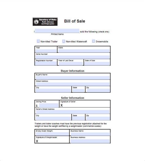 Printable Utility Trailer Bill Of Sale Template Free Expressbxe