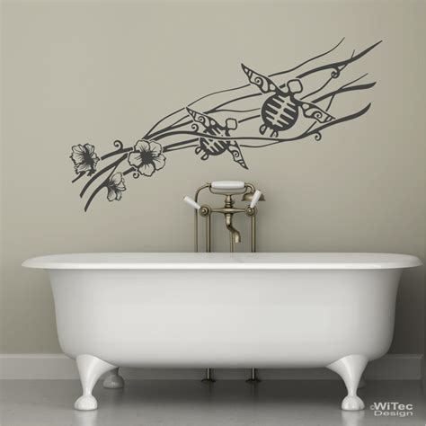 Wandtattoos sind im badezimmer besonders beliebt, weil man mit wandtattoos schlichten fliesen ohne umbauarbeiten etwas pepp verleihen kann. Wandaufkleber Hibiskus Schildkröten Wandtattoo Badezimmer