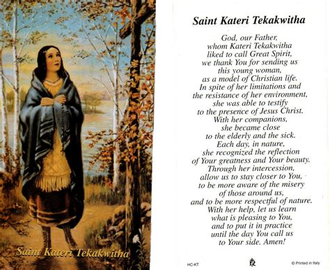Prayer Card Prayer To Saint Kateri Tekaka No Laminated Hc Kt From