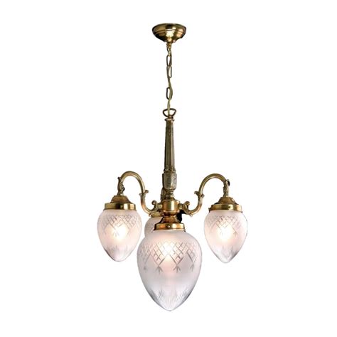 Victorian 3 Light Ceiling Pendant With Etched Glass Pineapple Shades