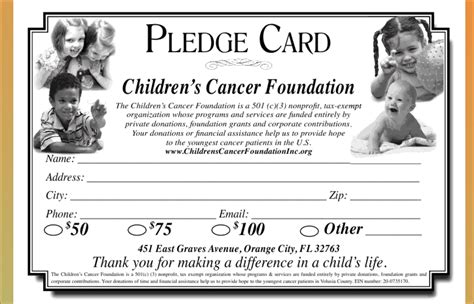 Maybe you would like to learn more about one of these? Childhood Cancer Foundation, Inc: PLEDGE CARD FOR 2011