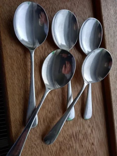 Vintage Viners Silver Plated Epns Super A Soup Dessert Spoons X 5