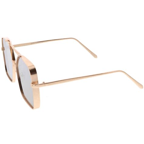 Oversize Reinforced Metal Mirrored Flat Lens Aviator Sunglasses Zerouv