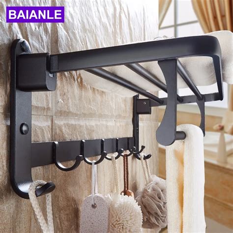 Black Space Aluminum Wall Mounted Foldable Bathroom Towel Rack Holders