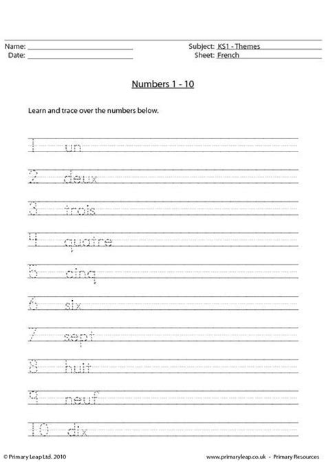 Printable French Worksheets Grade French Worksheets French Numbers