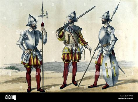 A Color Lithograph That Depicts Three Different Classes Of 16th Stock