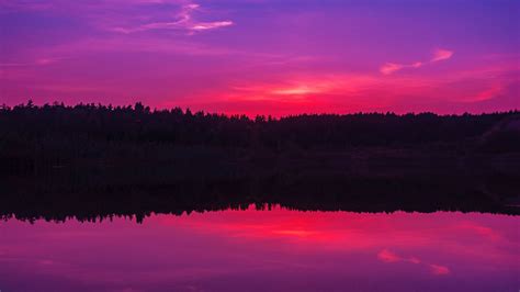 Download Wallpaper 1600x900 Lake Sunset Horizon Evening