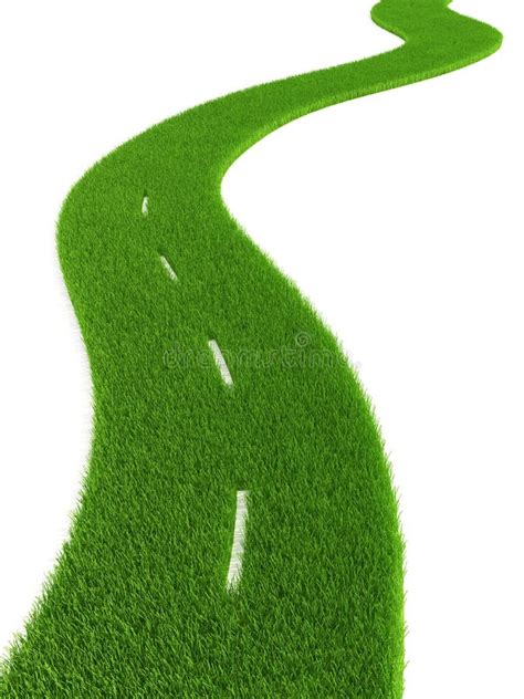 Road Through A Grassy Field With A Rainbow Stock Illustration