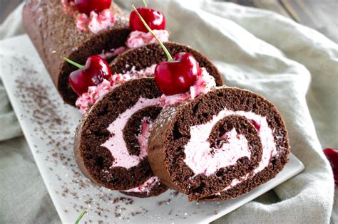 This matcha roll cake uses simple ingredients but the sponge cake is light and fluffy. Chocolate Cherry Cake Roll ~ Sweet Beginnings Blog