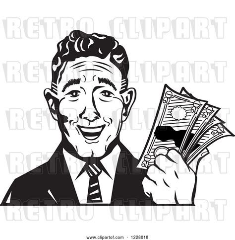 Vector Clip Art Of Retro Businessman Holding Cash Money By Andy Nortnik