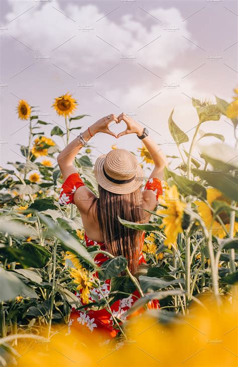 Girl In A Field Of Sunflowers High Quality Nature Stock Photos