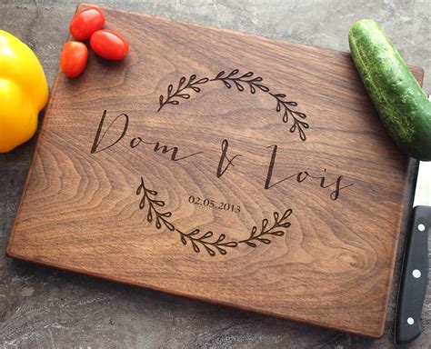 Personalized Engraved Cutting Board With Wreath And Name Design For