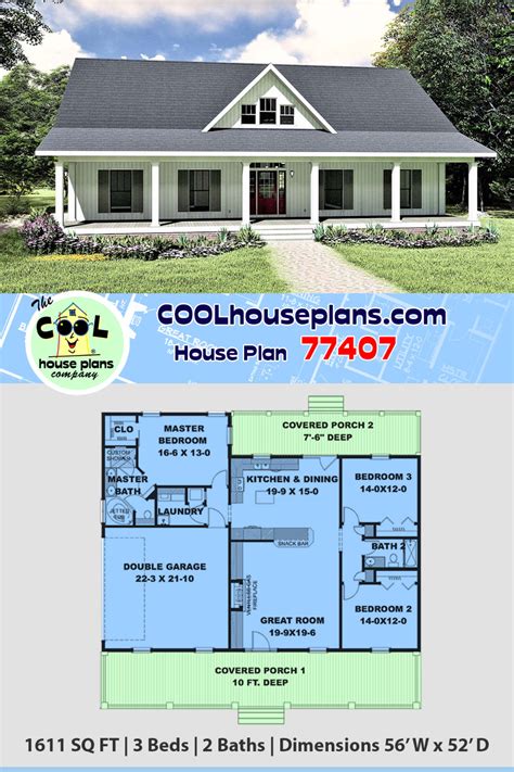 Southern Style House Plan 77407 With 3 Bed 2 Bath 2 Car Garage