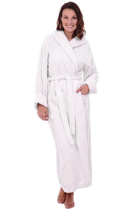 Del Rossa Women S Turkish Terry Cloth Robe Long Cotton Hooded Bathrobe Small Medium White