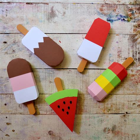 Popsicles Ice Cream Papercraft 3d Diy Low Poly Paper Crafts Etsy
