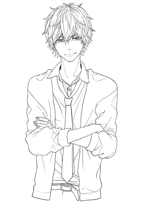 Handsome Anime Boy Coloring Page Free Printable Coloring Pages For Kids