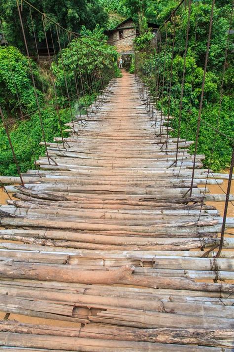 Bamboo Bridge For Crossing A River Stock Image Image Of Scenic China