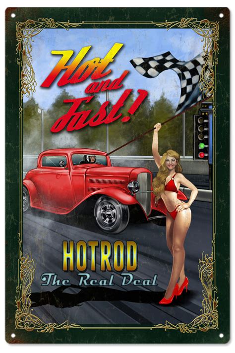 Hot And Fast Pin Up Girl Sign Hot Rod Garage Art Reproduction Vintage
