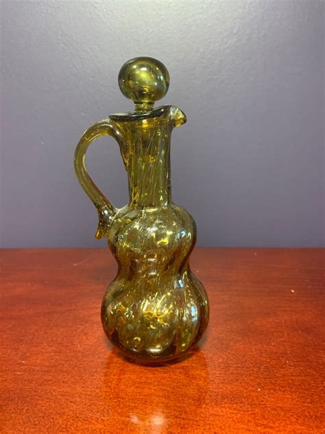Vintage Brown Depression Glass Cruet With Diagonal Swirls And Etsy
