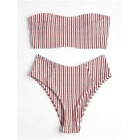 zaful women bikini bandeau swimwear striped high cut bikini set high waist swimsuit sexy bathing