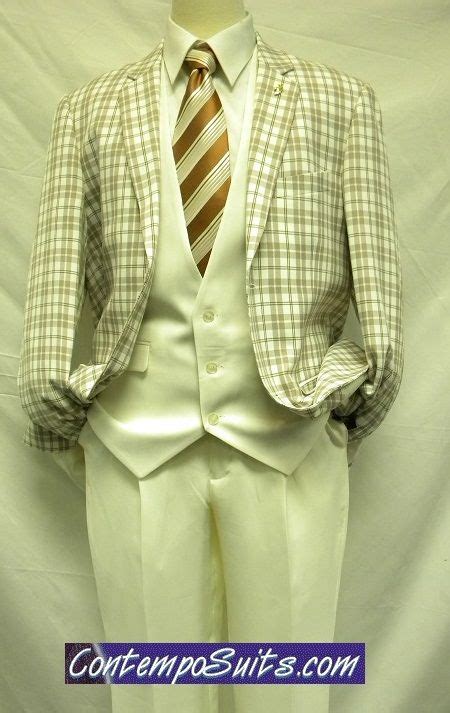 Falcone Ivory Plaid State Vested 3 Piece Fashion Suit 3833 058