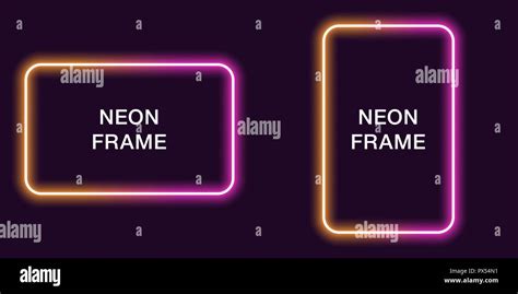 Neon Frame In Rectangular Shape Vector Template Of Neon Border In