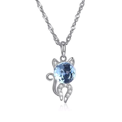 Lovely Cat Pendants Necklaces Made With Swarovski Crystal Real 925 Sterling Silver Fine Jewelry