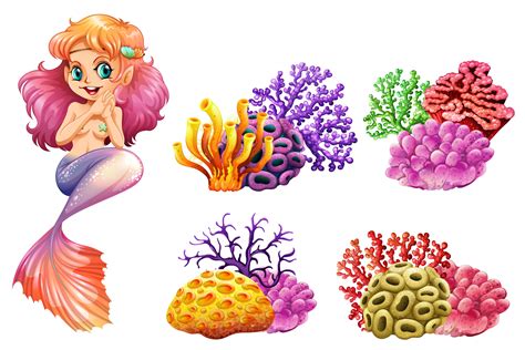 Cute Mermaid And Colorful Coral Reef Download Free Vectors Clipart
