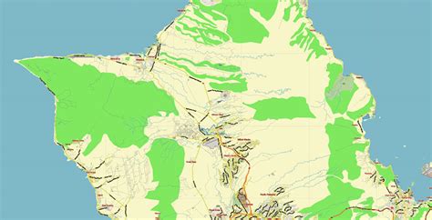 Honolulu Oahu Hawaii Us Map Vector City Plan Low Detailed