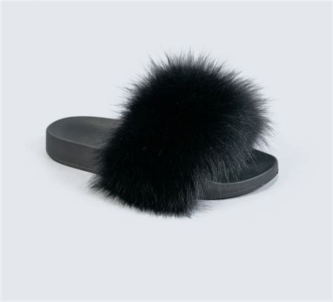 Black Fur Slides Made Of 100 Real Fur All Sizes Available
